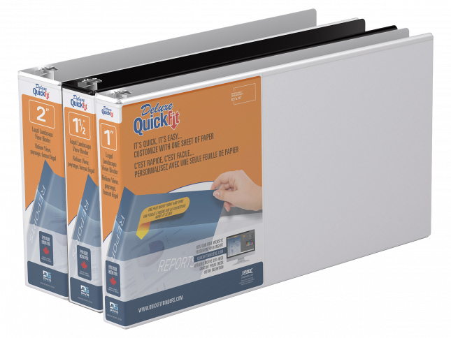 <p>QuickFit<sup>®</sup> 8.5″ x 14″ Landscape View Binders</p>
